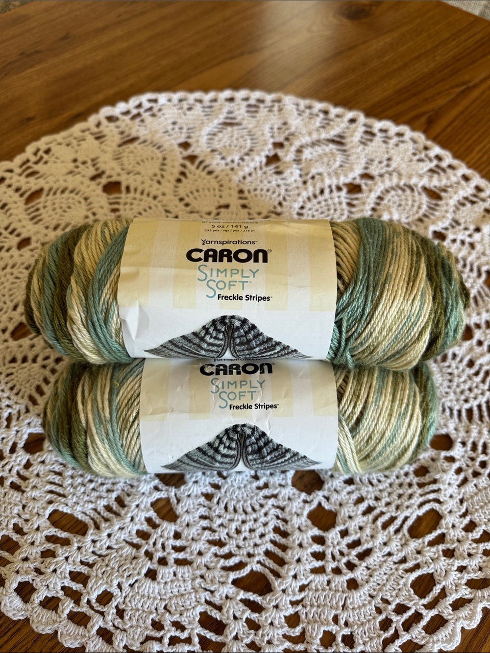 NWT 3 Skeins Caron Simply Soft Freckle Stripes Yarn-Moss 291075-75006